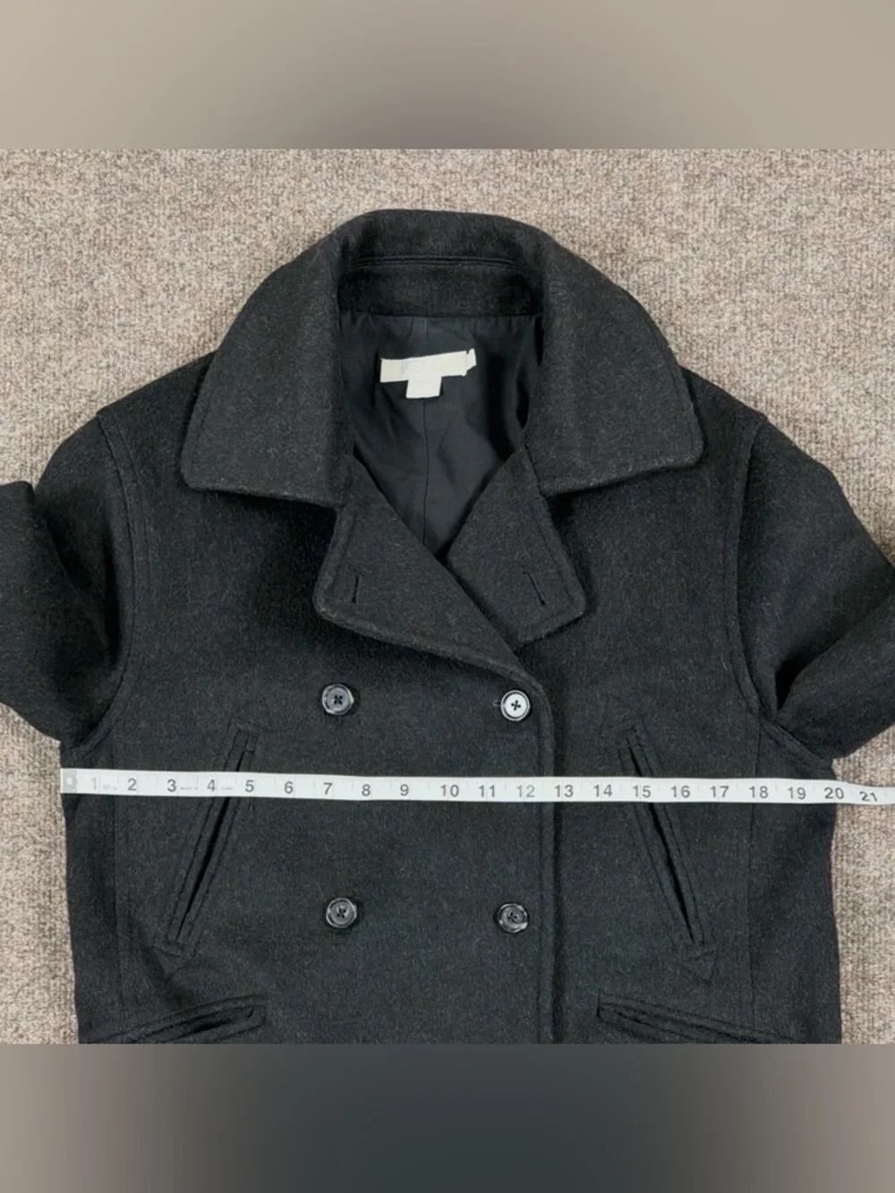 J Crew Grey Wool Blend Pea Coat Women’s Medium Double Breasted Mid Length Preppy - Picture 9 of 9